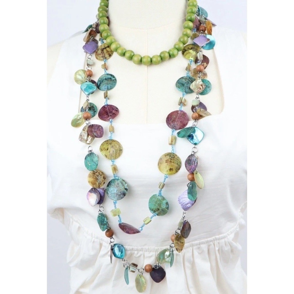 Multi Strand Layering Necklaces‎ & Bracelet Wood Shell Beads Beach Colorful Boho
